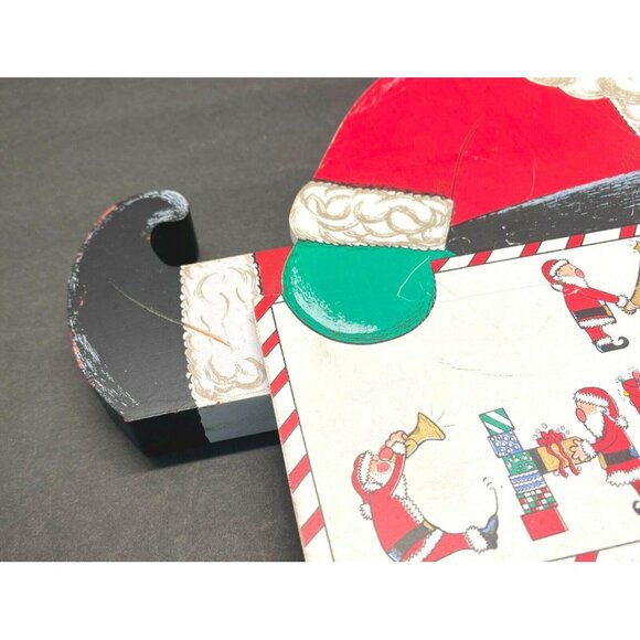 Vintage Santa's Greeting Merry Christmas Wood Sign House of Lloyd Shelf Sitter - Picture 6 of 8